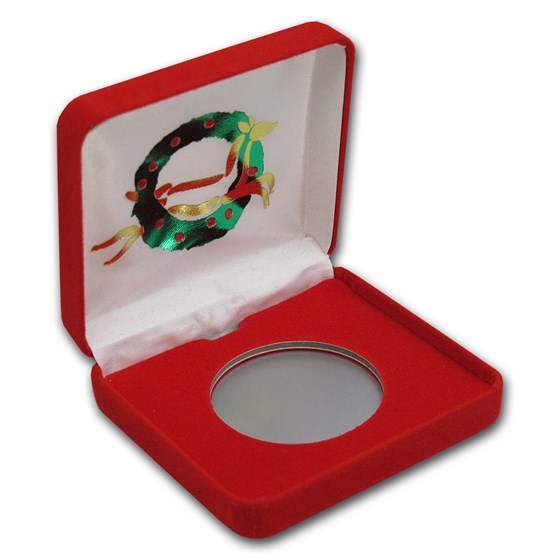 Red Velour Gift Box for Silver Rounds - Reindeer Wreath Red Velour Gift Box for Silver Rounds - Reindeer Wreath